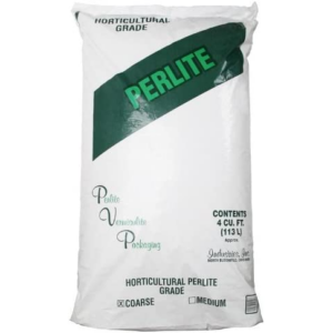 A large white bag labeled "Vermiculite" in green text with a 4 cubic foot capacity.